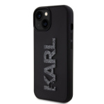 Karl Lagerfeld 3D Rubber Glitter Logo Karl Zadní Kryt pro iPhone 15 Black, KLHCP15S3DMBKCK