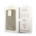Guess PU Square Mirror Script Logo Zadní Kryt pro iPhone 15 Pro Gold, GUHCP15LPMSDGSD