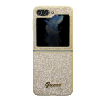 Guess PC/TPU Glitter Flakes Metal Logo Zadní Kryt pro Samsung Galaxy Z Flip 5 Gold, GUHCZF5HGGSHD