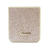 Guess PC/TPU Glitter Flakes Metal Logo Zadní Kryt pro Samsung Galaxy Z Flip 5 Gold, GUHCZF5HGGSHD