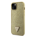 Guess Rhinestones Triangle Metal Logo Kryt pro iPhone 15 Gold, GUHCP15SHDGTPD