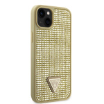 Guess Rhinestones Triangle Metal Logo Kryt pro iPhone 15 Gold, GUHCP15SHDGTPD