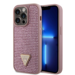 Guess Rhinestones Triangle Metal Logo Kryt pro iPhone 15 Pro Pink, GUHCP15LHDGTPP