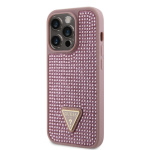 Guess Rhinestones Triangle Metal Logo Kryt pro iPhone 15 Pro Pink, GUHCP15LHDGTPP