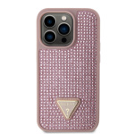 Guess Rhinestones Triangle Metal Logo Kryt pro iPhone 15 Pro Pink, GUHCP15LHDGTPP