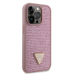 Guess Rhinestones Triangle Metal Logo Kryt pro iPhone 15 Pro Pink, GUHCP15LHDGTPP