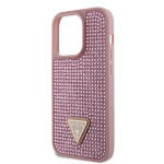 Guess Rhinestones Triangle Metal Logo Kryt pro iPhone 15 Pro Pink, GUHCP15LHDGTPP