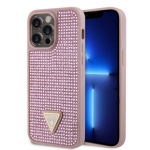 Guess Rhinestones Triangle Metal Logo Kryt pro iPhone 15 Pro Max Pink, GUHCP15XHDGTPP