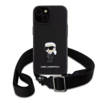Karl Lagerfeld Saffiano Crossbody Metal Ikonik Zadní Kryt pro iPhone 15 Black, KLHCP15SSASKNPBK