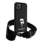 Karl Lagerfeld Saffiano Crossbody Metal Ikonik Zadní Kryt pro iPhone 15 Black, KLHCP15SSASKNPBK