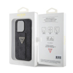 Guess PU Grip Stand 4G Strass Triangle Metal Logo Zadní Kryt pro iPhone 15 Pro Black, GUHCP15LPGS4TDK