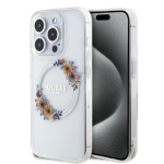 Guess PC/TPU Flowers Ring Glossy Logo MagSafe Zadní Kryt pro iPhone 14 Pro Transparent, GUHMP14LHFWFCT