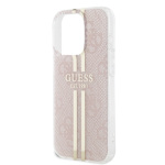 Guess IML 4G Gold Stripe Zadní Kryt pro iPhone 15 Pro Pink, GUHCP15LH4PSEGP