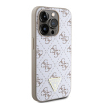 Guess PU Leather 4G Triangle Metal Logo Zadní Kryt pro iPhone 15 Pro White, GUHCP15LPG4GPH