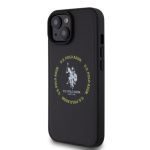 U.S. Polo PU Leather Printed Round Double Horse MagSafe Zadní Kryt pro iPhone 15 Black, USHMP15SPSRTK