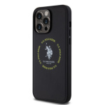 U.S. Polo PU Leather Printed Round Double Horse MagSafe Zadní Kryt pro iPhone 15 Pro Max Black, USHMP15XPSRTK