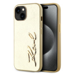 Karl Lagerfeld Wrinkled PU Signature Logo Zadní Kryt pro iPhone 14 Gold, KLHCP14SPFMFBKMD