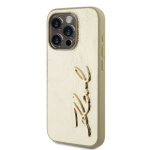 Karl Lagerfeld Wrinkled PU Signature Logo Zadní Kryt pro iPhone 15 Pro Gold, KLHCP15LPFMFBKMD