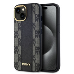 DKNY PU Leather Checkered Pattern Magsafe Zadní Kryt pro iPhone 15 Black, DKHMP15SPCPVSLK