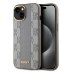 DKNY PU Leather Checkered Pattern Magsafe Zadní Kryt pro iPhone 15 Beige, DKHMP15SPCPVSLE