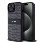 DKNY PU Leather Repeat Pattern Tonal Stripe Zadní Kryt pro iPhone 15 Black, DKHCP15SPRTHSLK