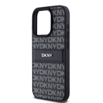 DKNY PU Leather Repeat Pattern Tonal Stripe Zadní Kryt pro iPhone 15 Pro Black, DKHCP15LPRTHSLK