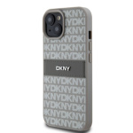 DKNY PU Leather Repeat Pattern Tonal Stripe Zadní Kryt pro iPhone 15 Beige, DKHCP15SPRTHSLE