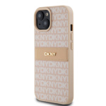 DKNY PU Leather Repeat Pattern Tonal Stripe Zadní Kryt pro iPhone 15 Pink, DKHCP15SPRTHSLP