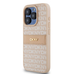 DKNY PU Leather Repeat Pattern Tonal Stripe Zadní Kryt pro iPhone 15 Pro Pink, DKHCP15LPRTHSLP