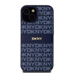 DKNY PU Leather Repeat Pattern Tonal Stripe Zadní Kryt pro iPhone 15 Blue, DKHCP15SPRTHSLB