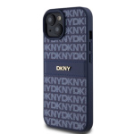 DKNY PU Leather Repeat Pattern Tonal Stripe Zadní Kryt pro iPhone 15 Blue, DKHCP15SPRTHSLB