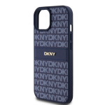 DKNY PU Leather Repeat Pattern Tonal Stripe Zadní Kryt pro iPhone 15 Blue, DKHCP15SPRTHSLB