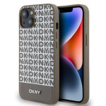 DKNY PU Leather Repeat Pattern Bottom Stripe MagSafe Zadní Kryt pro iPhone 13 Brown, DKHMP13MPSOSPW