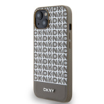 DKNY PU Leather Repeat Pattern Bottom Stripe MagSafe Zadní Kryt pro iPhone 13 Brown, DKHMP13MPSOSPW