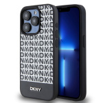 DKNY PU Leather Repeat Pattern Bottom Stripe MagSafe Zadní Kryt pro iPhone 13 Pro Black, DKHMP13LPSOSPK