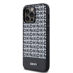 DKNY PU Leather Repeat Pattern Bottom Stripe MagSafe Zadní Kryt pro iPhone 15 Pro Max Black, DKHMP15XPSOSPK