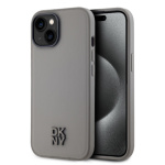 DKNY PU Leather Stack Logo Magsafe Zadní Kryt pro iPhone 15 Grey, DKHMP15SPSMCSLE