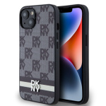 DKNY PU Leather Checkered Pattern and Stripe Zadní Kryt pro iPhone 13 Black, DKHCP13MPCPTSSK