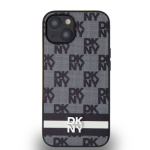 DKNY PU Leather Checkered Pattern and Stripe Zadní Kryt pro iPhone 13 Black, DKHCP13MPCPTSSK