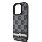 DKNY PU Leather Checkered Pattern and Stripe Zadní Kryt pro iPhone 14 Pro Black, DKHCP14LPCPTSSK