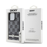 DKNY PU Leather Checkered Pattern and Stripe Zadní Kryt pro iPhone 14 Pro Max Black, DKHCP14XPCPTSSK