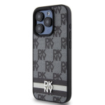 DKNY PU Leather Checkered Pattern and Stripe Zadní Kryt pro iPhone 15 Pro Black, DKHCP15LPCPTSSK