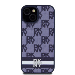 DKNY PU Leather Checkered Pattern and Stripe Zadní Kryt pro iPhone 15 Blue, DKHCP15SPCPTSSB