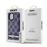 DKNY PU Leather Checkered Pattern and Stripe Zadní Kryt pro iPhone 15 Blue, DKHCP15SPCPTSSB