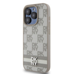 DKNY PU Leather Checkered Pattern and Stripe Zadní Kryt pro iPhone 13 Pro Beige, DKHCP13LPCPTSSE