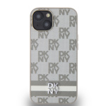 DKNY PU Leather Checkered Pattern and Stripe Zadní Kryt pro iPhone 15 Beige, DKHCP15SPCPTSSE