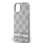 DKNY PU Leather Checkered Pattern and Stripe Zadní Kryt pro iPhone 15 Beige, DKHCP15SPCPTSSE