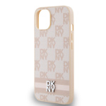 DKNY PU Leather Checkered Pattern and Stripe Zadní Kryt pro iPhone 13 Pink, DKHCP13MPCPTSSP