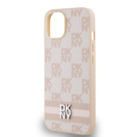 DKNY PU Leather Checkered Pattern and Stripe Zadní Kryt pro iPhone 14 Pink, DKHCP14SPCPTSSP