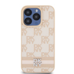 DKNY PU Leather Checkered Pattern and Stripe Zadní Kryt pro iPhone 14 Pro Pink, DKHCP14LPCPTSSP